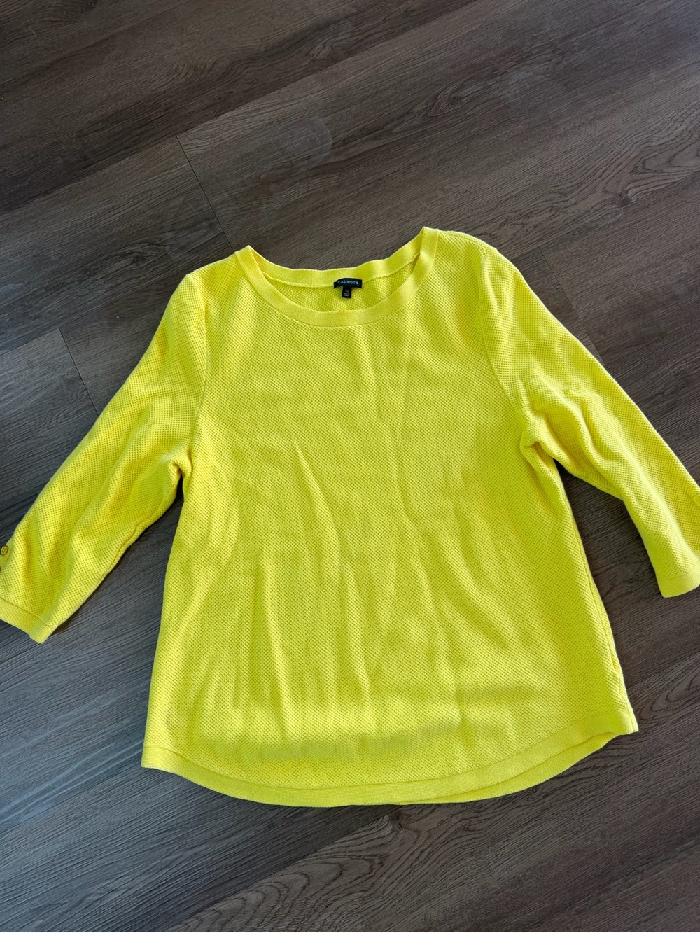 Talbots Bright Yellow Textured 3/4 Sleeve Top